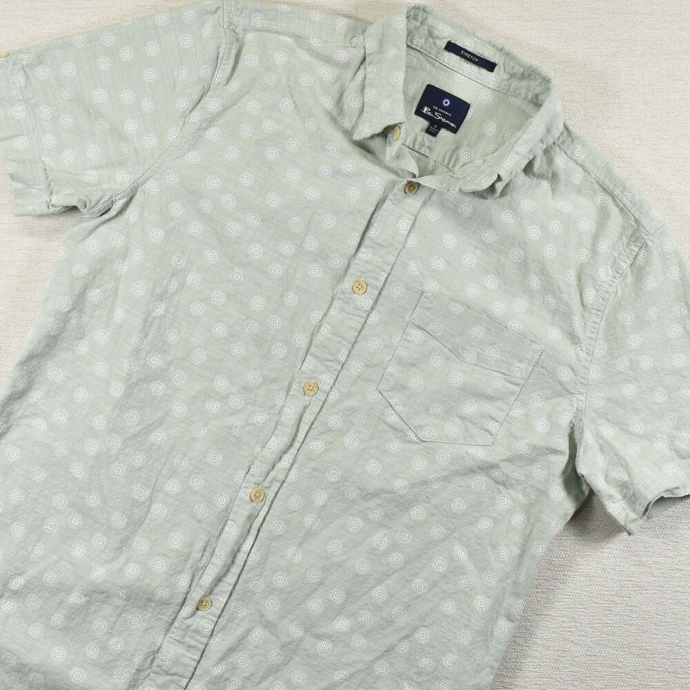 The Original Ben Sherman Mens Green Short Sleeve Collared Button-Up Shirt Size S